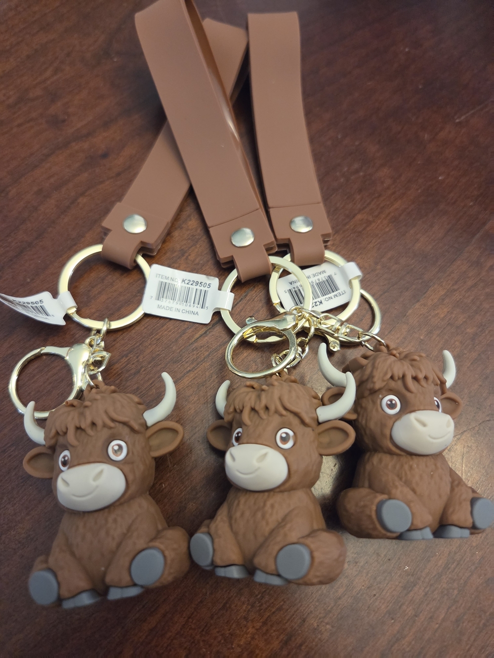 Set of 3 Brown Highland Cow Keychain Bag Charm for Kids